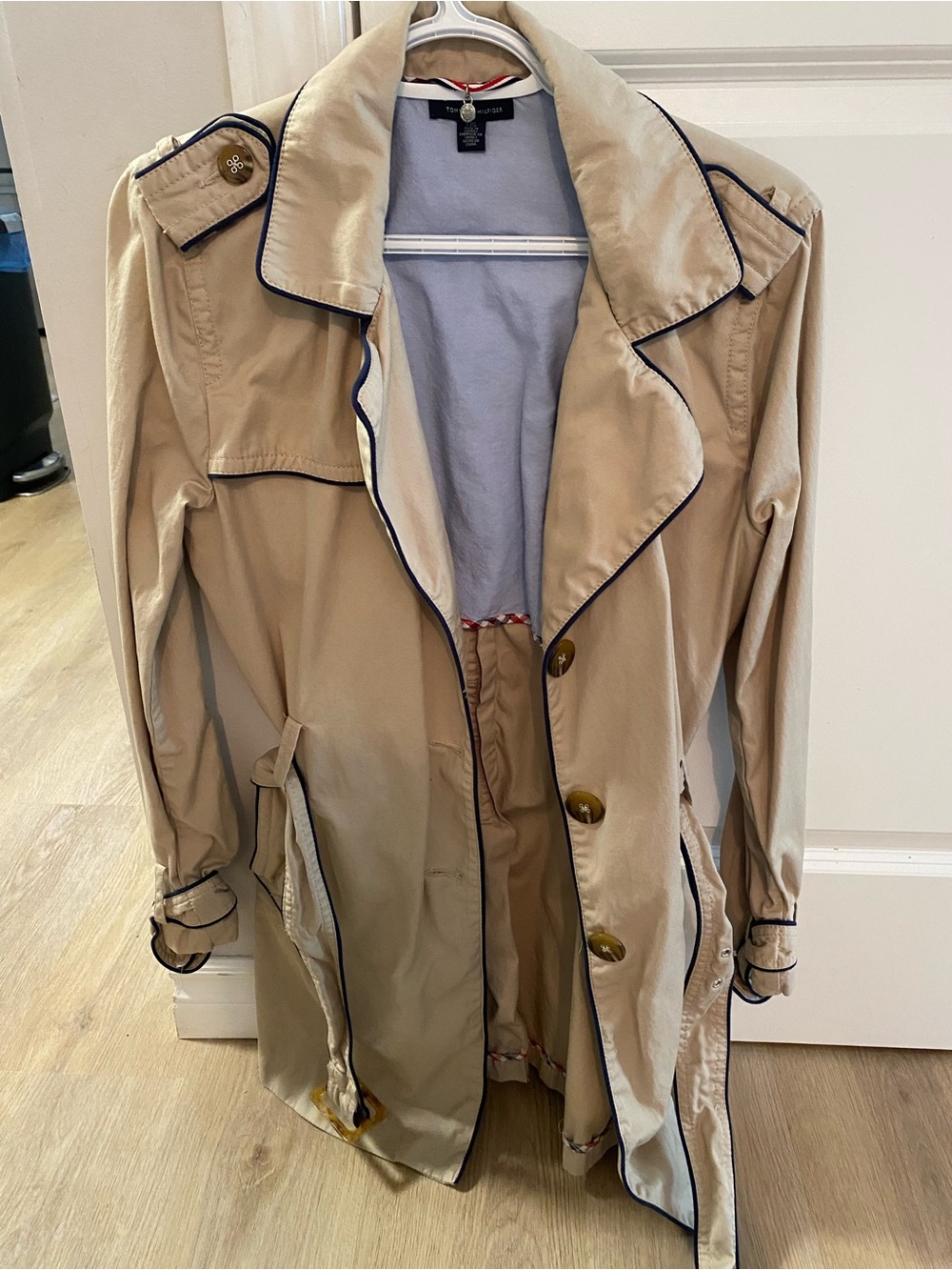 Tommy Hilfiger Beige Trench Coat with Navy Trim